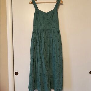 J. Crew Teal Embroidered Eyelet Midi Dress